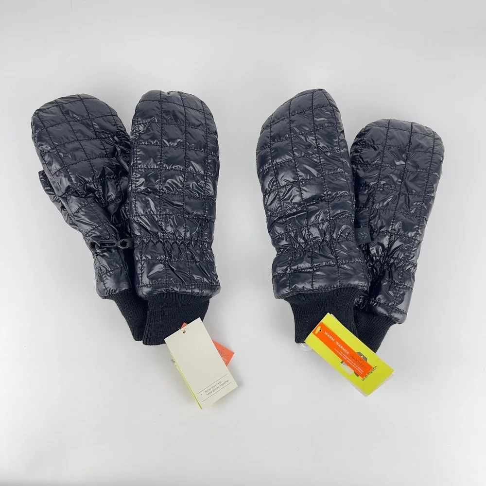 Pair of 2 All in Motion Puffer Mittens Gloves Kids Size 8-14 Black Faux Leather